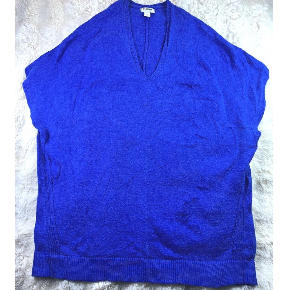 Old Navy Royal Blue V-Neck Knit Poncho Sweater Oversized Large. A24